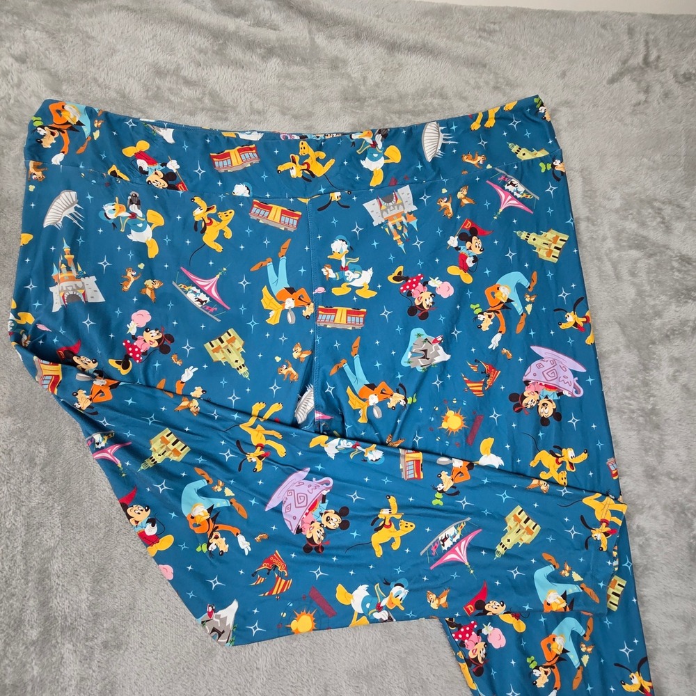 Disney Parks Mickey Minnie Mouse Attractions Print Leggings Teal Blue 3X NWOT